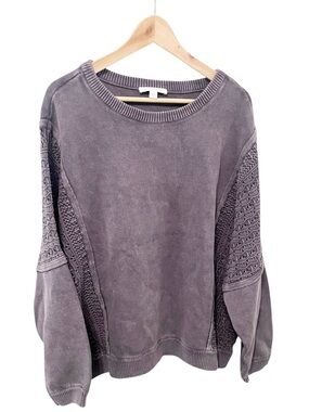 J. Jill Women’s Dark Gray Stonewashed‎ Textured Boho Comfy Crewneck Sweater 2X